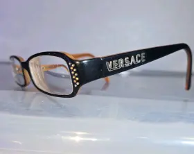 48-18-135 Versus 49 18 Versace Eyeglass Frames Mos Black Orange Made Italy Logo Stud Detail