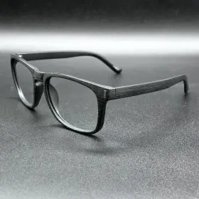 4314-121223-22 Zenni Optical 1116321 Premium Square Glasses Frame Black Woodgrain 56-20-150 Used