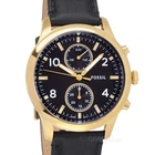 Fossil Bennett Mens Gold Multifunction Watch, Black Dial Day Date, Leather Band New. Price: $94.80.