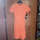 Karl Lagerfeld Paris Orange Lace A-line Midi Dress V-neck Belted Button 2P New. Price: $75.00.