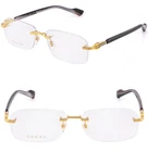 Gucci GG1221O Brown Horn Gold Classic Stripe Narrow Eyeglasses 002 New. Price: $272.60.