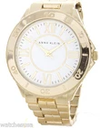 Anne Klein Women's AK/1762WTGB White Dial Gold Stainless Steel Band Watch New. Price: $65.00.