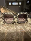 Authentic Gucci GG0145S Studded Oversized Square Sunglasses Black Gold Women Pre-owned. Price: $320.00.