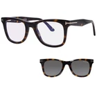 Tom Ford Eyeglasses W/clip On FT5970-B 052 50MM Havana Blue Light & Green Lens New. Price: $359.95.