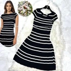 Christian Dior Pleated Knit Dress Black White Rayon Stretch Size 40 SR2426 Pre-owned. Price: $753.90.