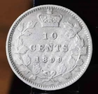 1899 Canada Silver 10 Cents - Small 9'S Vf KM#3 $40 Ungraded. Price: $40.00.