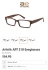 Artistik 310 Eyeglass Square Frame Brown Wood Size: 54-17-145 New. Price: $18.00.