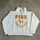 Victorias Secret Pink Sweatshirt Womens Large Gray Gold Glitter High Neck Ladies Pre-owned. Price: $15.50.