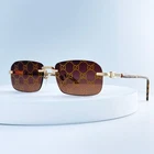 Gucci GG1221S 004 Rimless Sunglasses Gold Brown Marble Red Mirror Lens New. Price: $149.00.