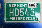 Vermont Vt License Plate Tag Motorcycle Mc #HD543 Harley Davidson 2001 Used. Price: $30.40.
