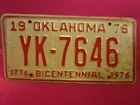 License Plate Bicentennial Car Tag 1976 Oklahoma Yk 7646 County B3C Used. Price: $10.80.